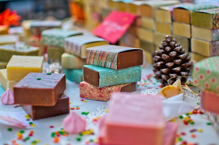 chocolate soap bars wrapped in colorful wrapping paper