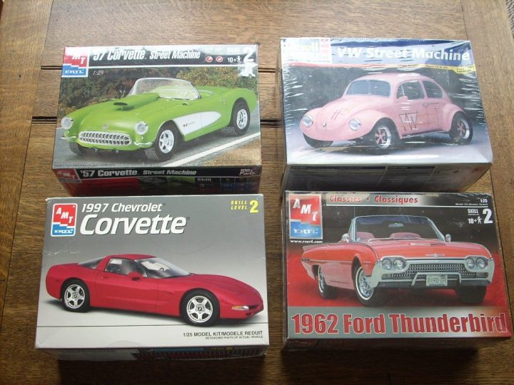 4 different types and skill levels of car model kits