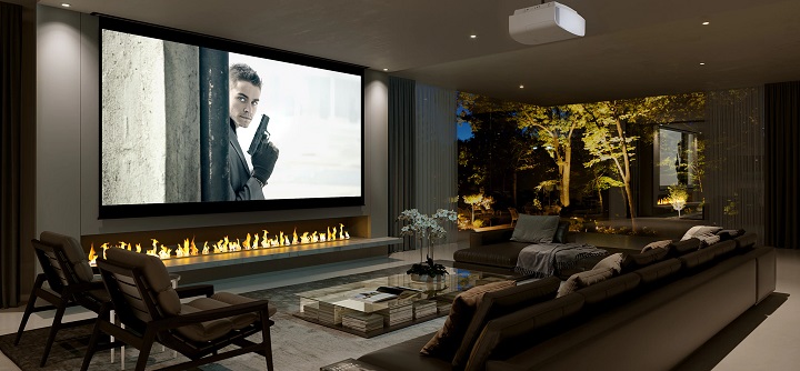 picture of a living room with projector screen tv
