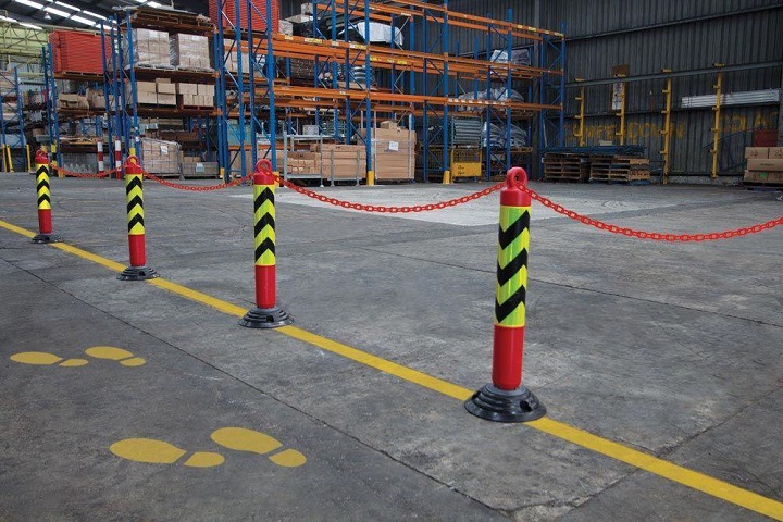 T-Top plastic bollards in a warehouse
