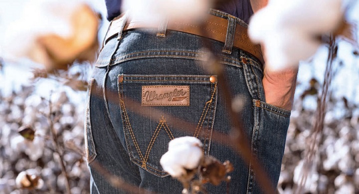 close up photo of a man wearing Wrangler jeans 