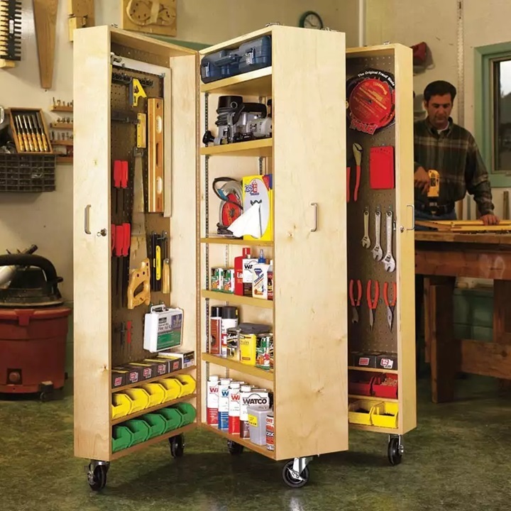 mobile tool cabinet and man behind it working 